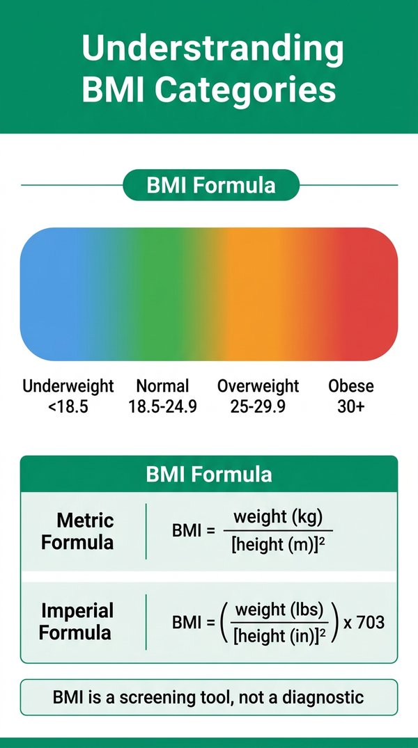 BMI categories chart from underweight to obese with ranges