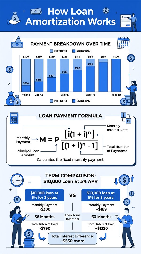 How loan amortization works - early payments go mostly to interest